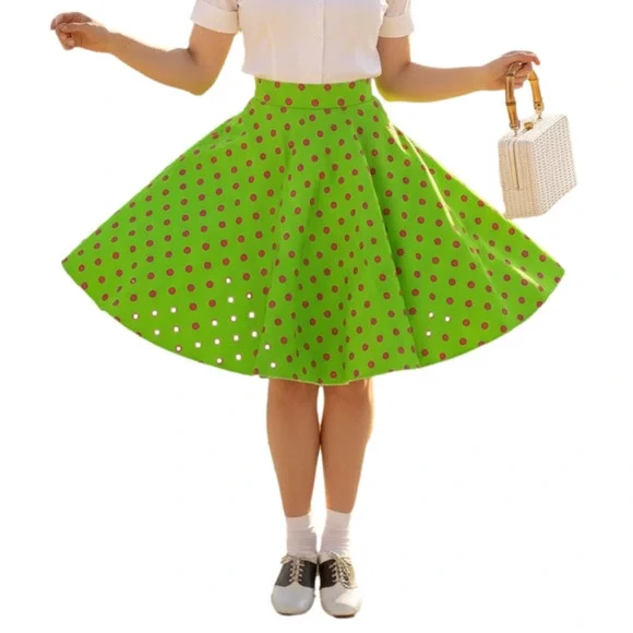 Green pink polkadot retro 50s 60s poodle skirt rock n roll Halloween costume OS - Picture 2 of 11